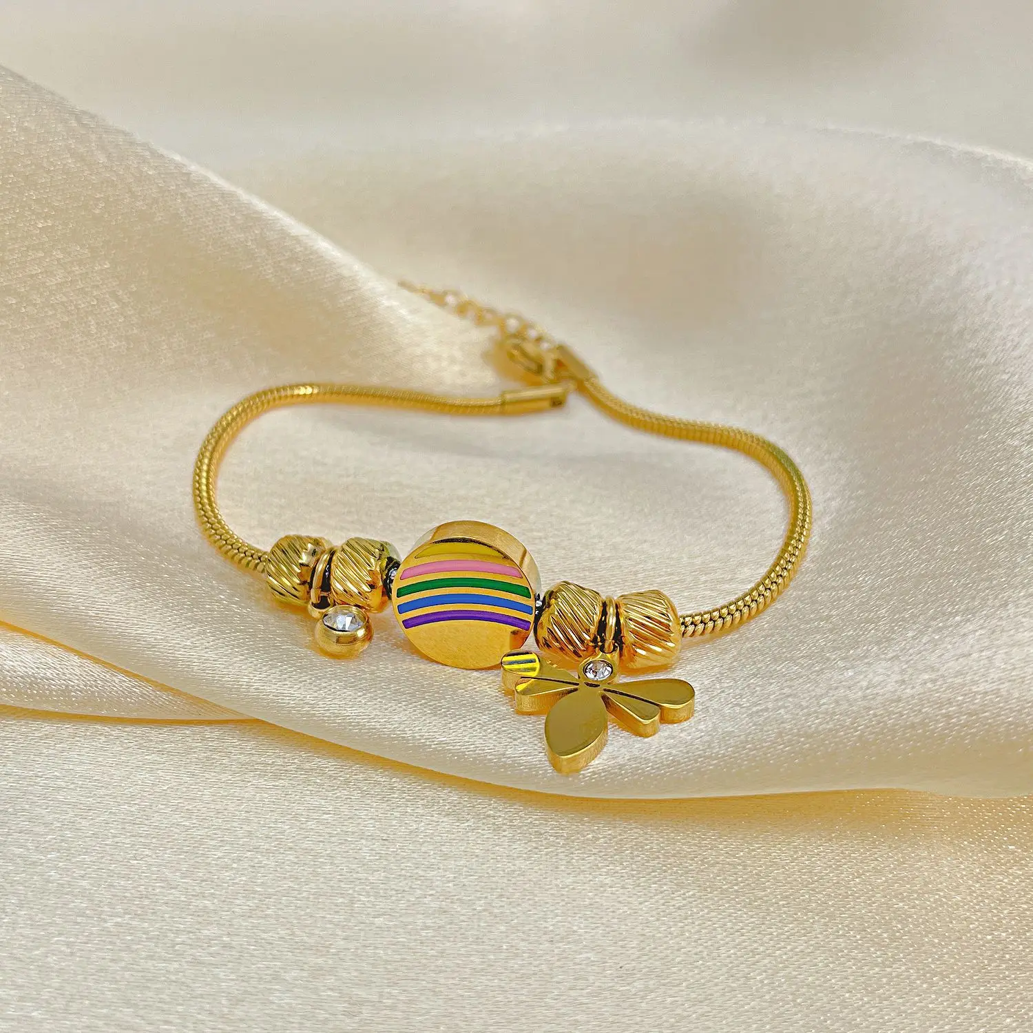 Small Dragonfly Hand Jewelry Stainless Steel Personalized Colorful Oil Drip Bracelet for Women