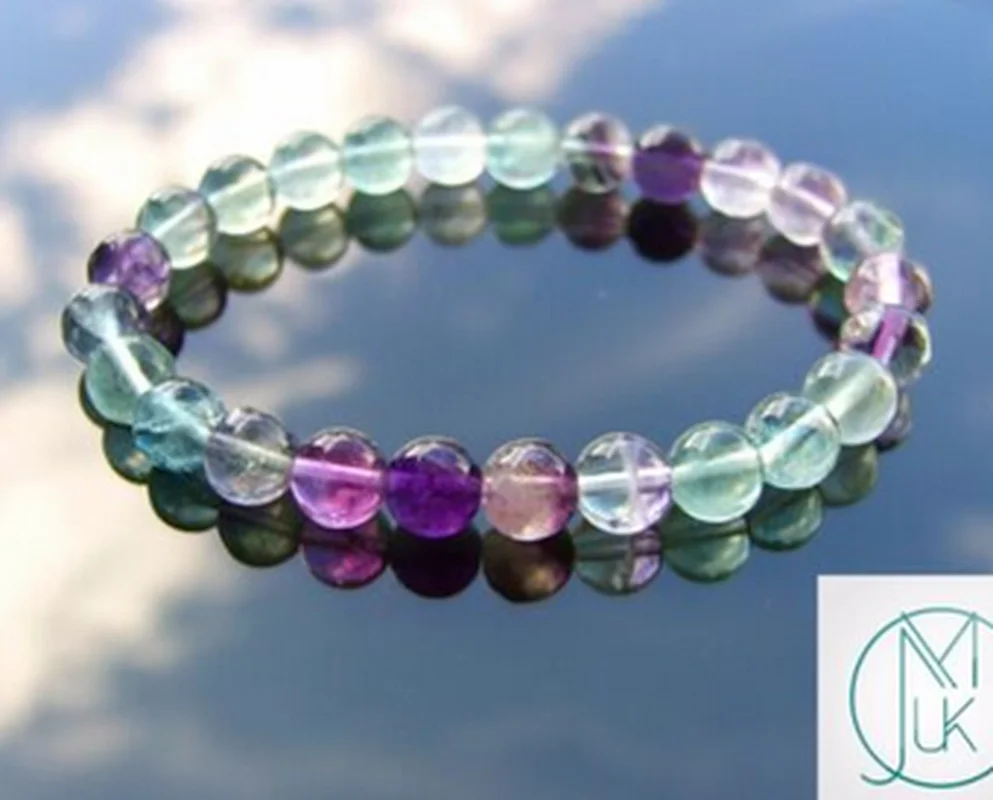 

10mm Multi Fluorite Natural Gemstone Bracelet 6-9'' Elasticated Healing Chakra