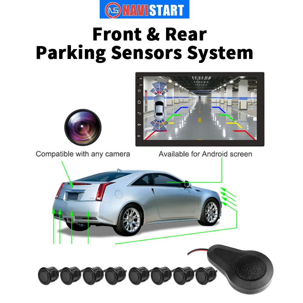 NAVISTART Rear Front Parking Sensor 4/8 Sensors Kit Reverse Backup Auto Car Parking Radar System use for Universal Car radio