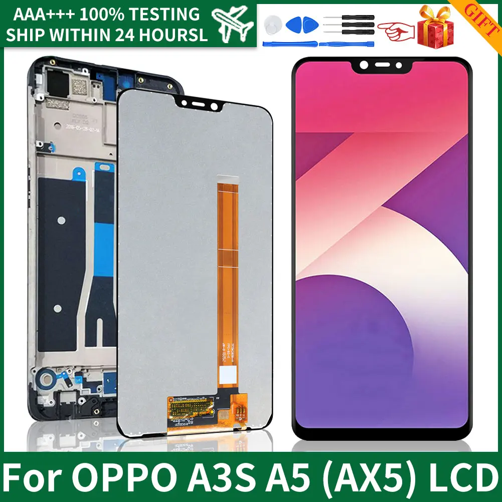 

6,2 "оригинальный IPS экран для OPPO A3s A5 AX5 LCD CPH1803, сенсорный экран с дигитайзером в сборе, сменный черный с рамкой