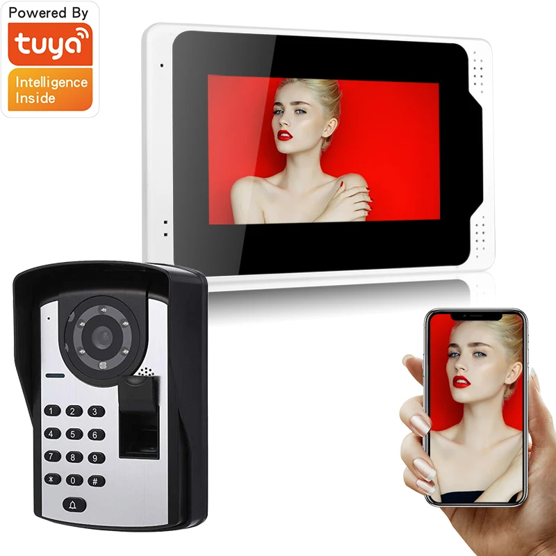 SYSD Tuya Smart WIFI Ip Video Doorbell 1080P HD 7 inch Password Fingerprint Unlock Video Doorphone Intercom Access Control