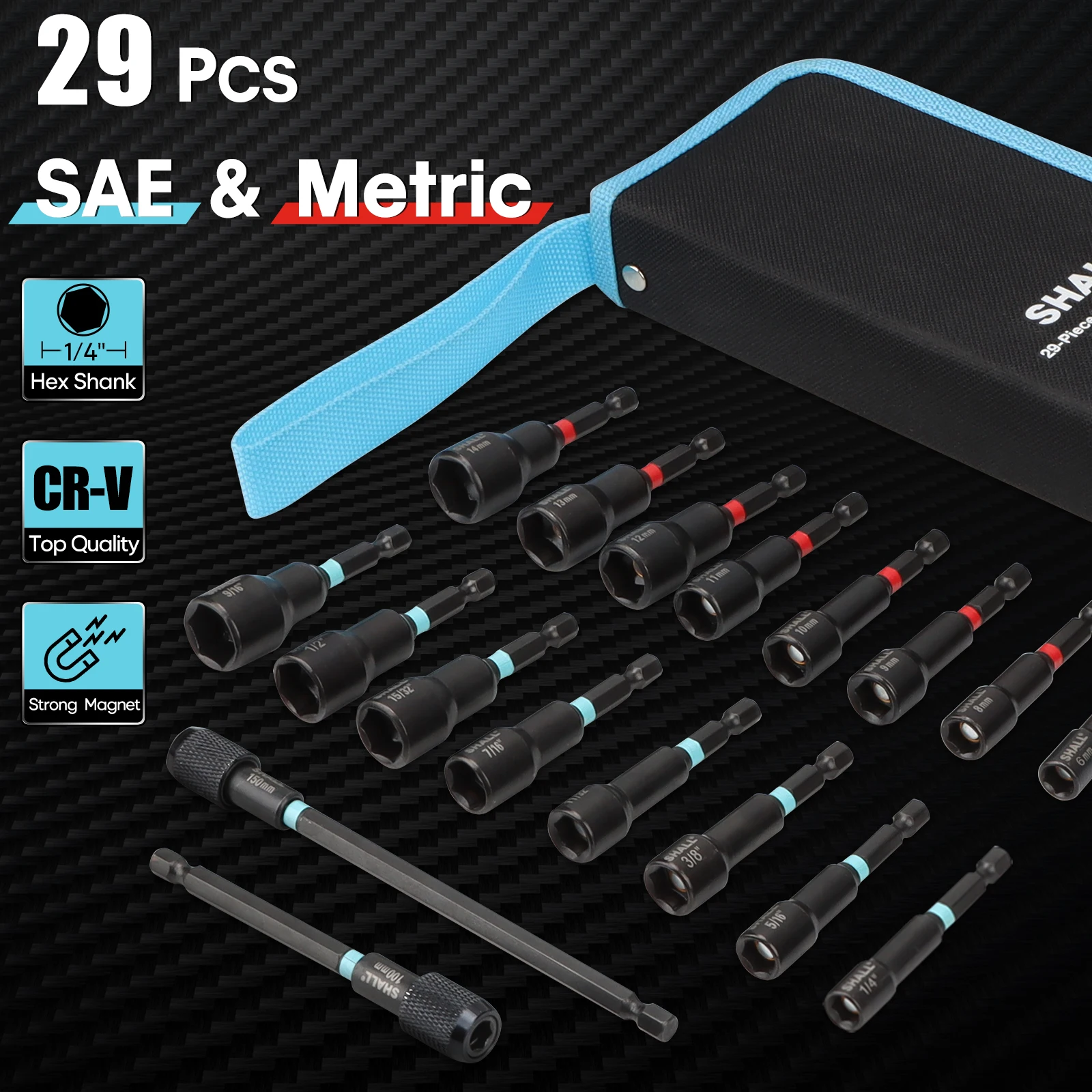 

Комплект магнитных гаечных ключей, комплект насадок метрических и SAE для ударной дрели, 1/4 дюйма, адаптер для отвертки, 55 мм, 29 шт.