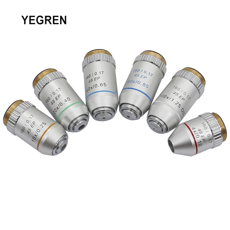 

4X/10X/20X/40X/60X/100X Semi-plan Achromatic Objective Lens 195 mm Conjugate Distance for Biological Microscope 160/0.17 45EP