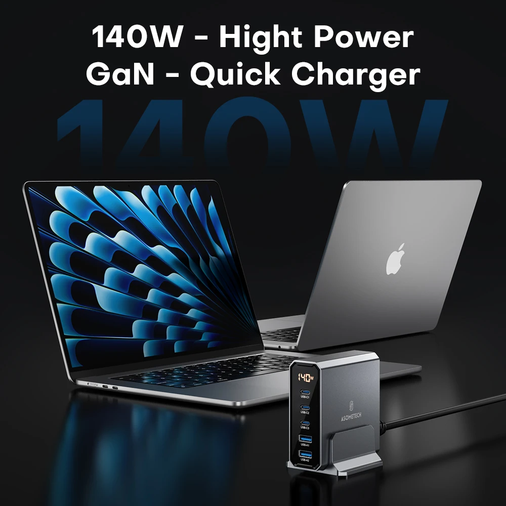 Фото 140W GaN USB зарядное устройство 5 портов Тип C PD3.0 QC Быстрая зарядка 4,0 3,0 PPS USB C быстрое зарядное устройство для IPhone 14 13 Samsung Macbook Tablet №2