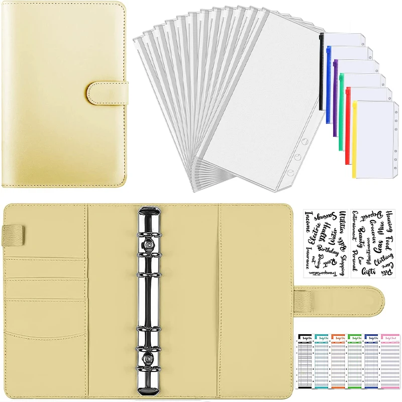 

Good Material A6 PU Leather Budget Binder Notebook Cash Envelopes System Set Binder Pockets Money Budget Saving Bill Organizer