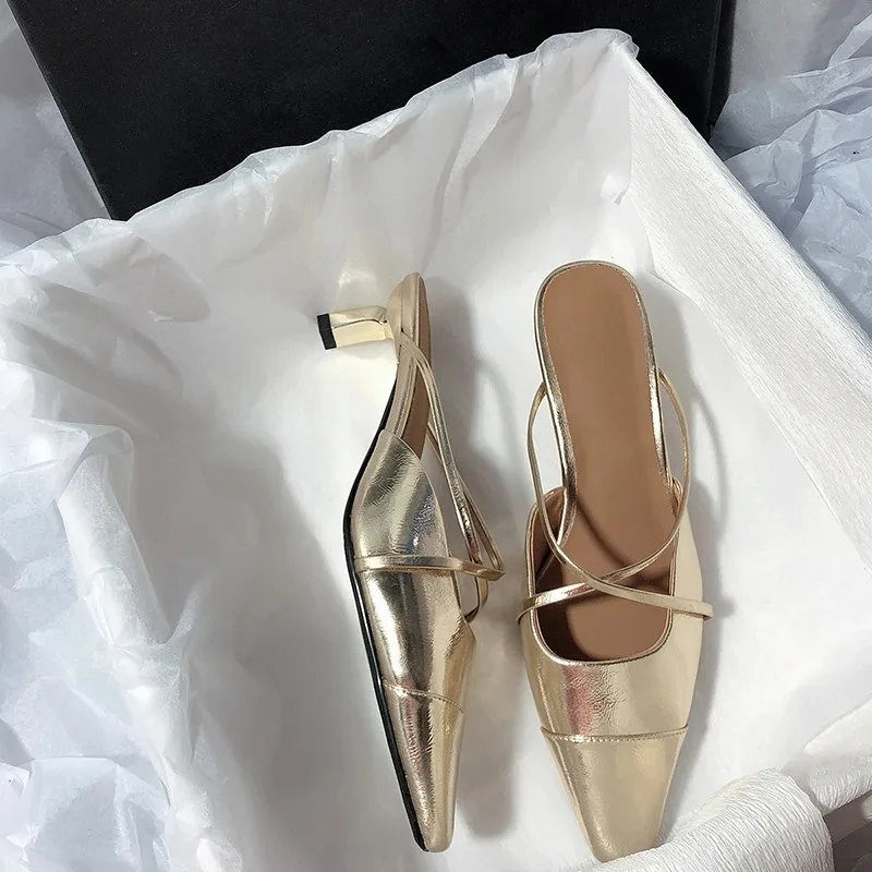 Женские мюли на высоком каблуке модные элегантные шлепанцы без застежки сланцы