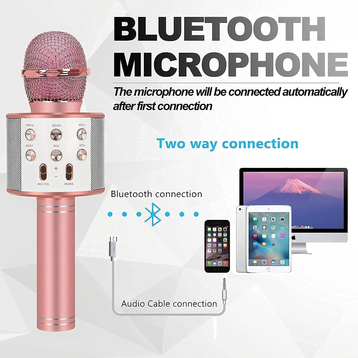 

WS858 Karaoke Microphone Singing 5 in 1 Wireless Bluetooth Microphone with LED Lights Machine Portable Mic Speaker