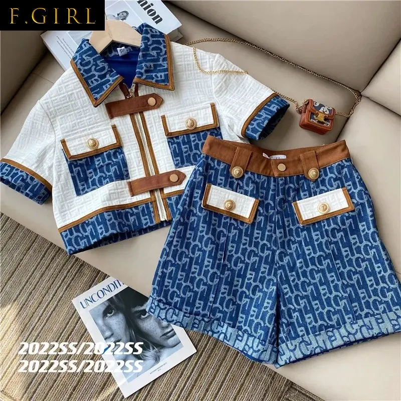 

Summer Suits Women 2023F GIRLS High Quality Fashion Tooling Suit Women Summer Streetwear Lapel Short Sleeve Zipper Tops High Wa