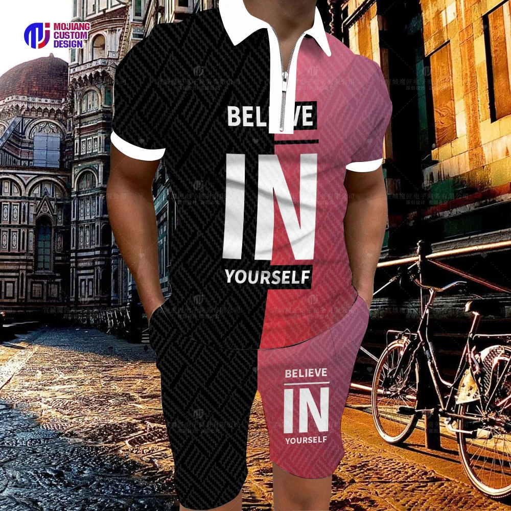 New 2023 Men's Activewear Casual Summer Short Sleeve Polo Shirt Set and Shorts Set Two-Piece Clothing Men's Streetwear