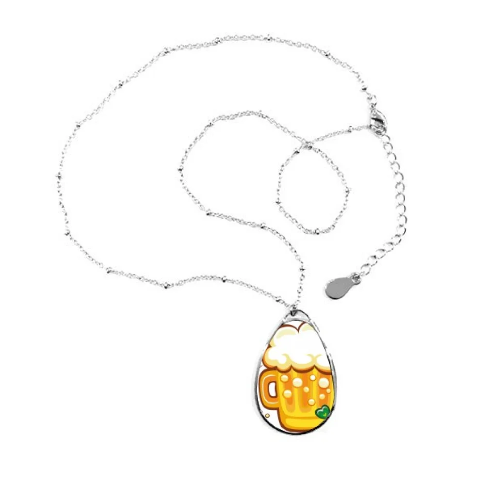 

Four Clover Yellow Beer Ireland St.Patrick's Day Teardrop Shape Pendant Necklace Jewelry With Chain Decoration