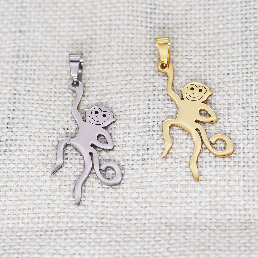 5PCS DIY Stainless Steel Tiny Spirit Totem Lovely Charm Monkey For Women Primate Animal Jewelry Cute Dainty