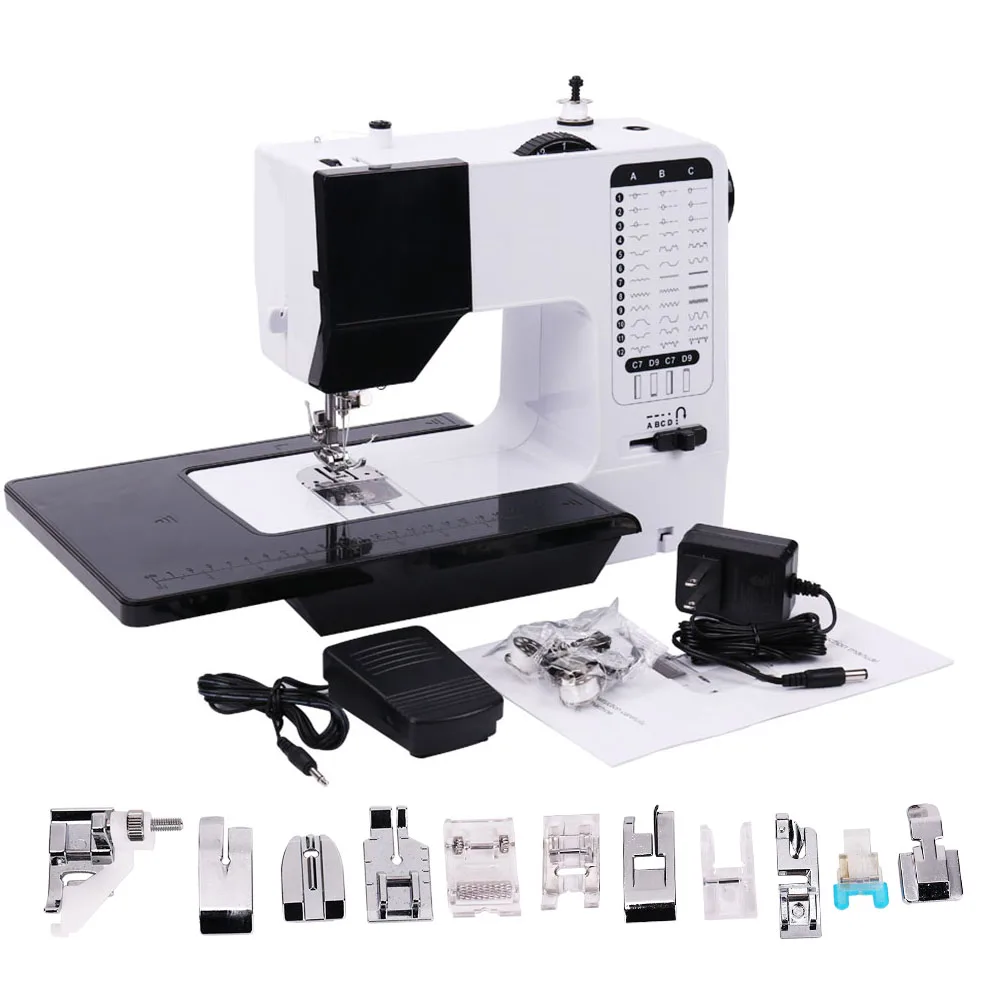 

Sewing Machine Portable Handy Mini Replaceable Presser Foot 40 Stitches Overlock Knitting Start Button Electrec With Pedal Table
