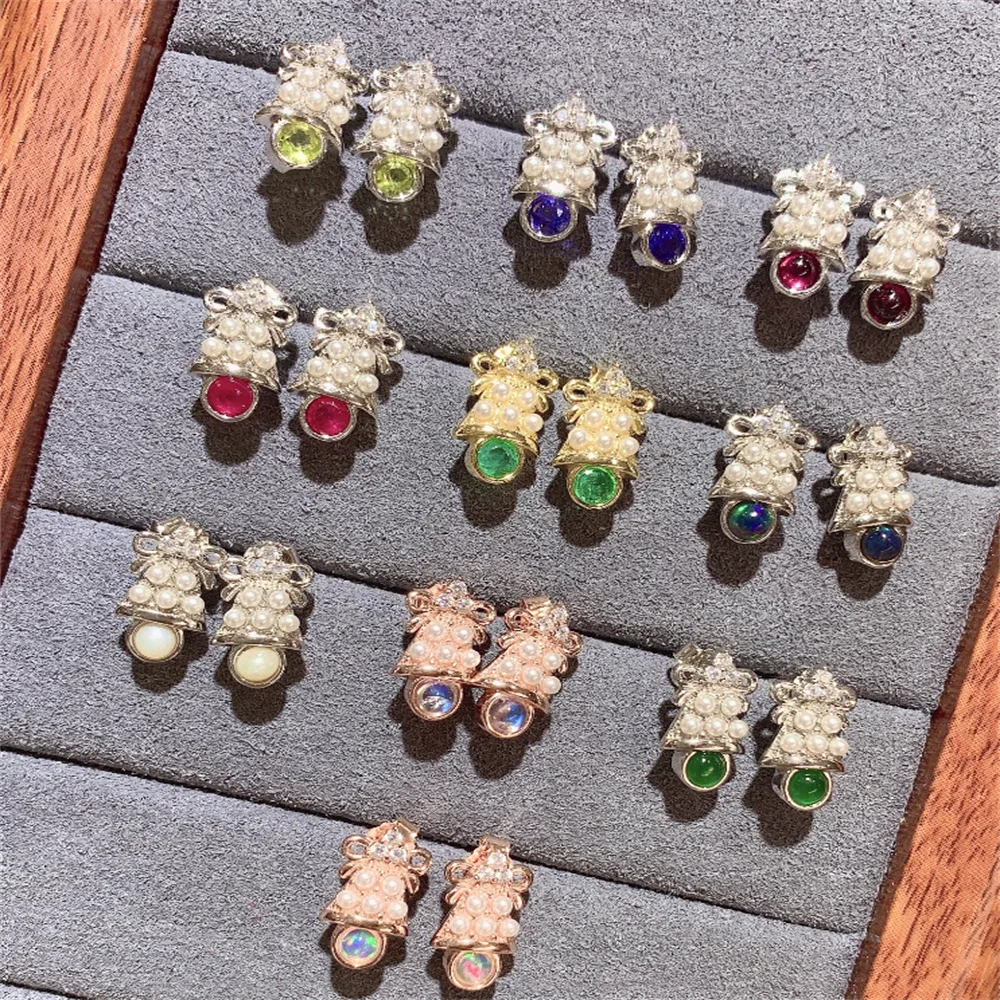 

Christmas Tree studs S925 sterling silver Opal Gems Emerald Pearl Women's Christmas ornaments earrings Luxury jewelry gifts
