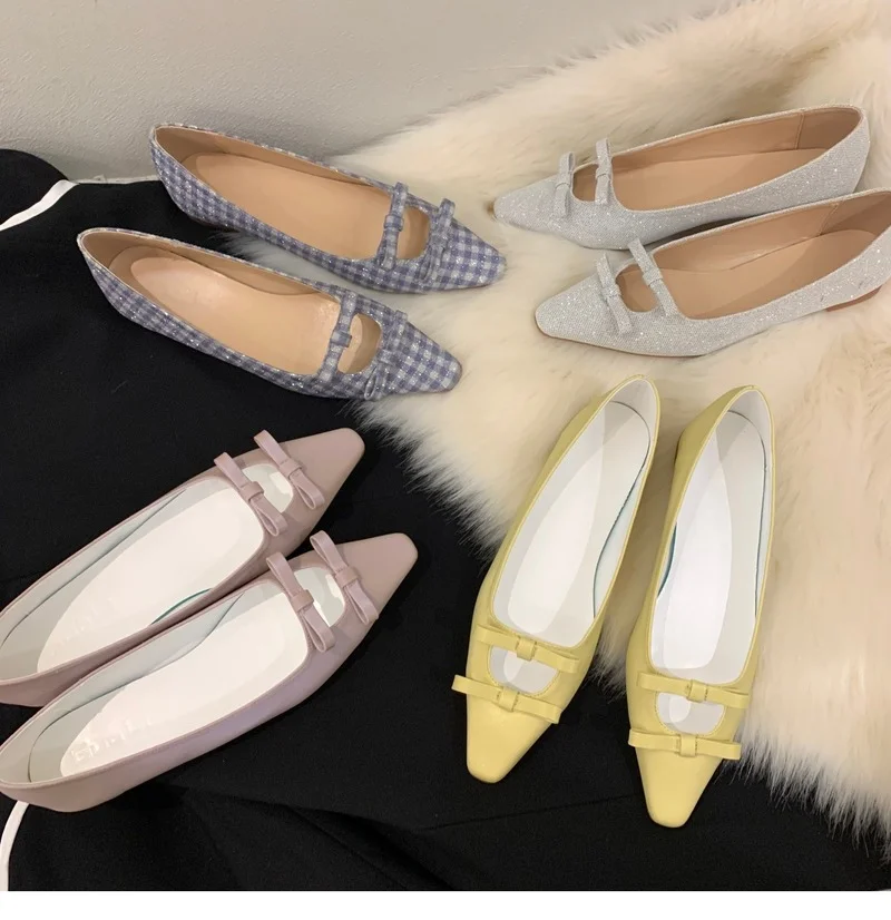 

2022Spring Summer New Fashion Student Plaid Pumps Pointed Toe Button Flats Casual Elegant Women Pumps Zapatillas Mujer platform