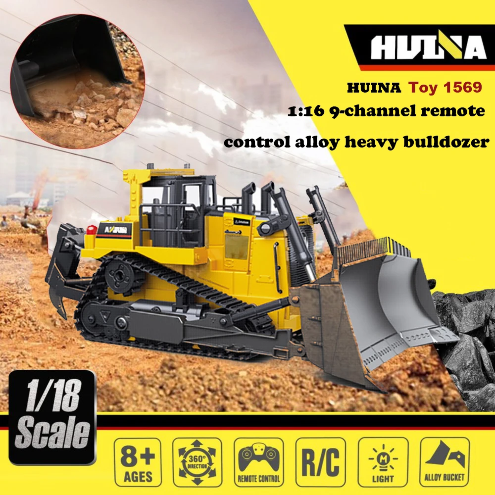 

HUINA 1569 1:16 RC 9CH бульдозер грузовик с дистанционным управлением экскаватор Rc гидравлический гусеничный Радиоуправляемый инженерный автомобиль