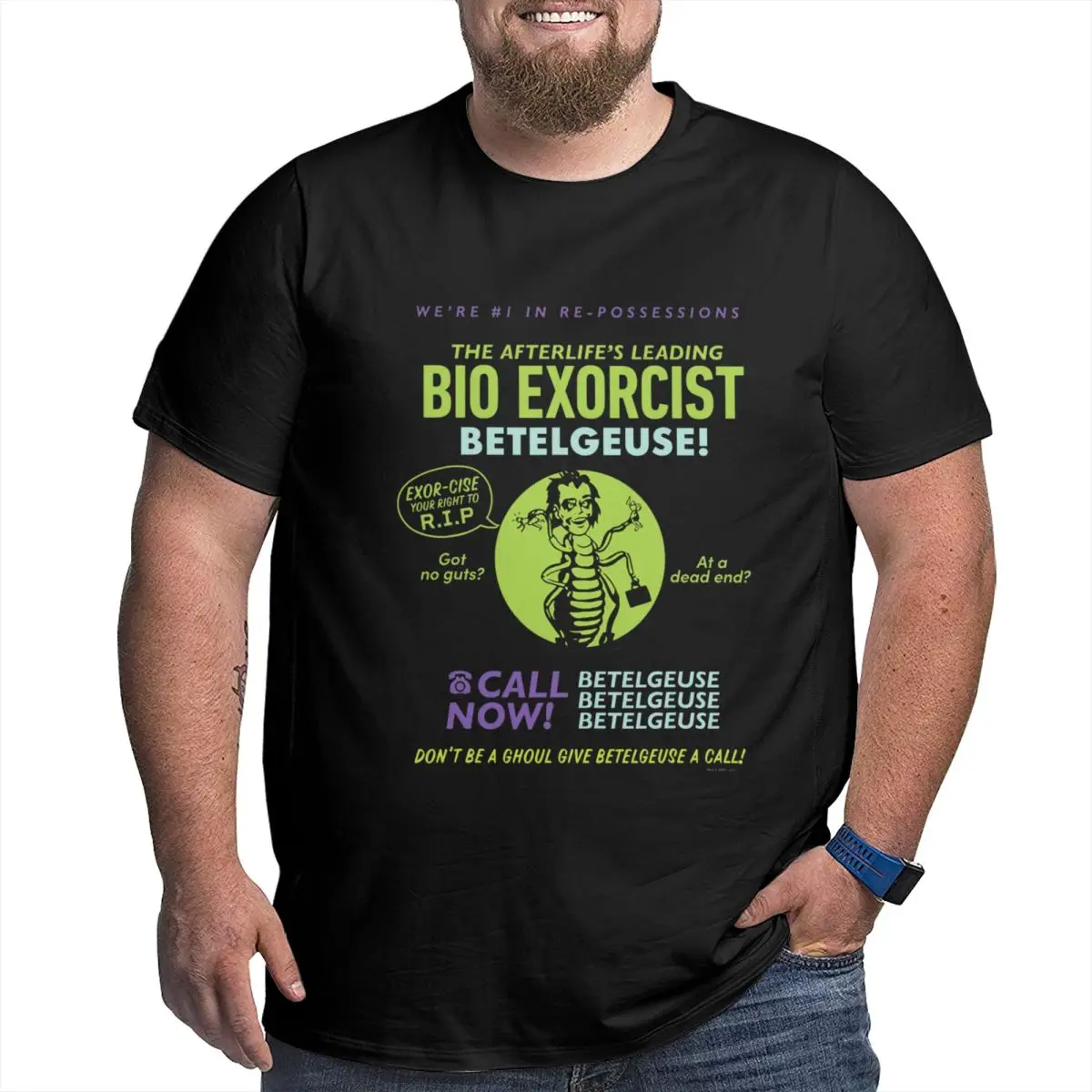 Мужская футболка ужасов B-Beetlejuice Afterlife's Leading Bio Exorcist Ad на Хэллоуин уличная