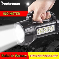 2200 built in battery led side light rechargeable searchlight two level black with charging cable