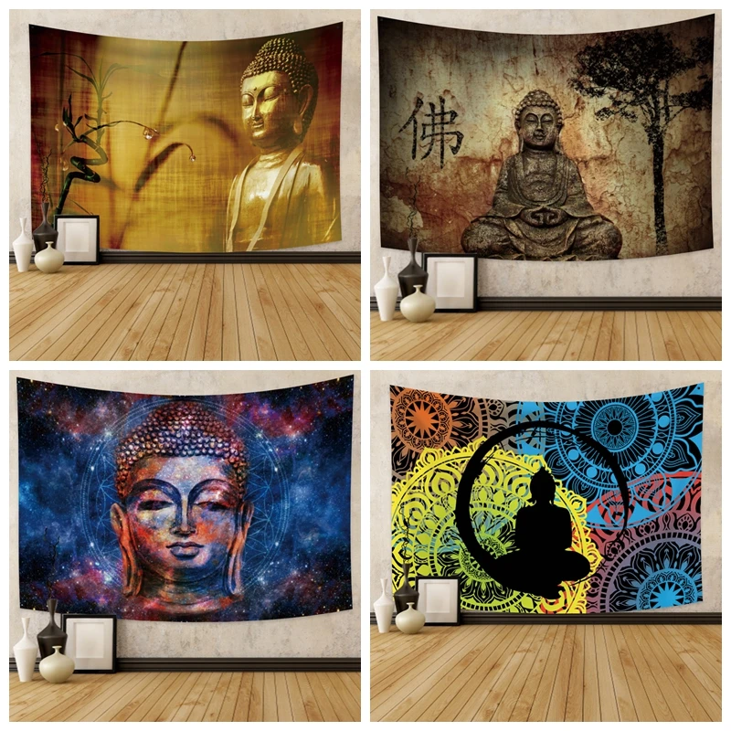 

Indian Buddha Meditation Scene Tapestry Psychedelic Mandala Religious Wall Hanging Aesthetic Pattern Room Hippie Decor Yoga Mat