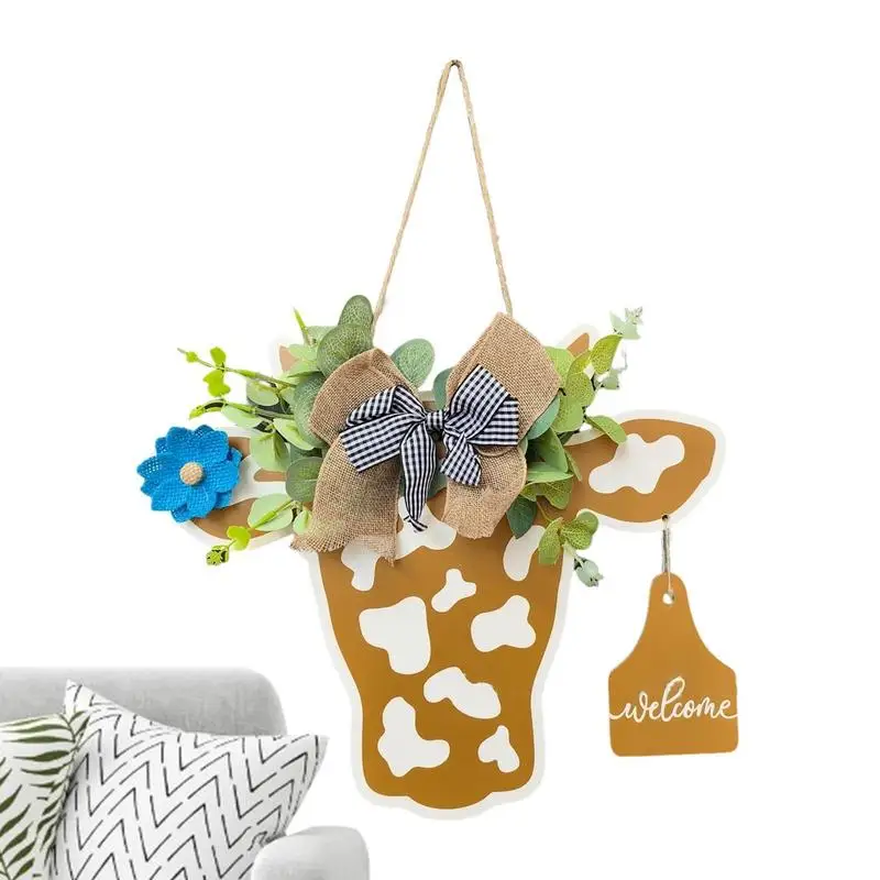 

Дверная вешалка с головой коровы, подвеска с ушами, дверные знаки с животными, домашнее украшение для двери, деревенская деревянная вешалка для приветствия коровы