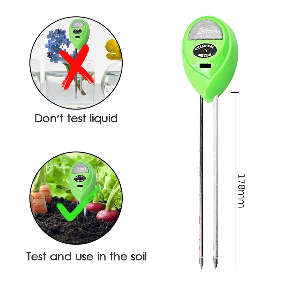 PH-метр 3-в-1 цифровой измеритель влажности температуры и интенсивности солнечного