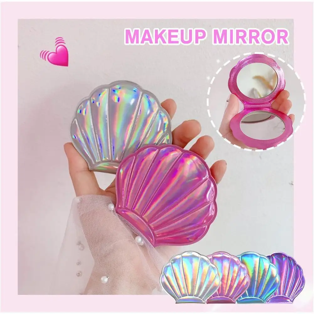 Цветное зеркало для макияжа в виде ракушки, 2X увеличительное двухстороннее портативное мини-зеркало для макияжа, инструмент Kawaii Pock U1E7