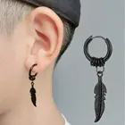 Серьги-кольца из нержавеющей стали в стиле панк-рок, стильные украшения для ушей в стиле хип-хоп, с перекрестными перьями, 1 шт.