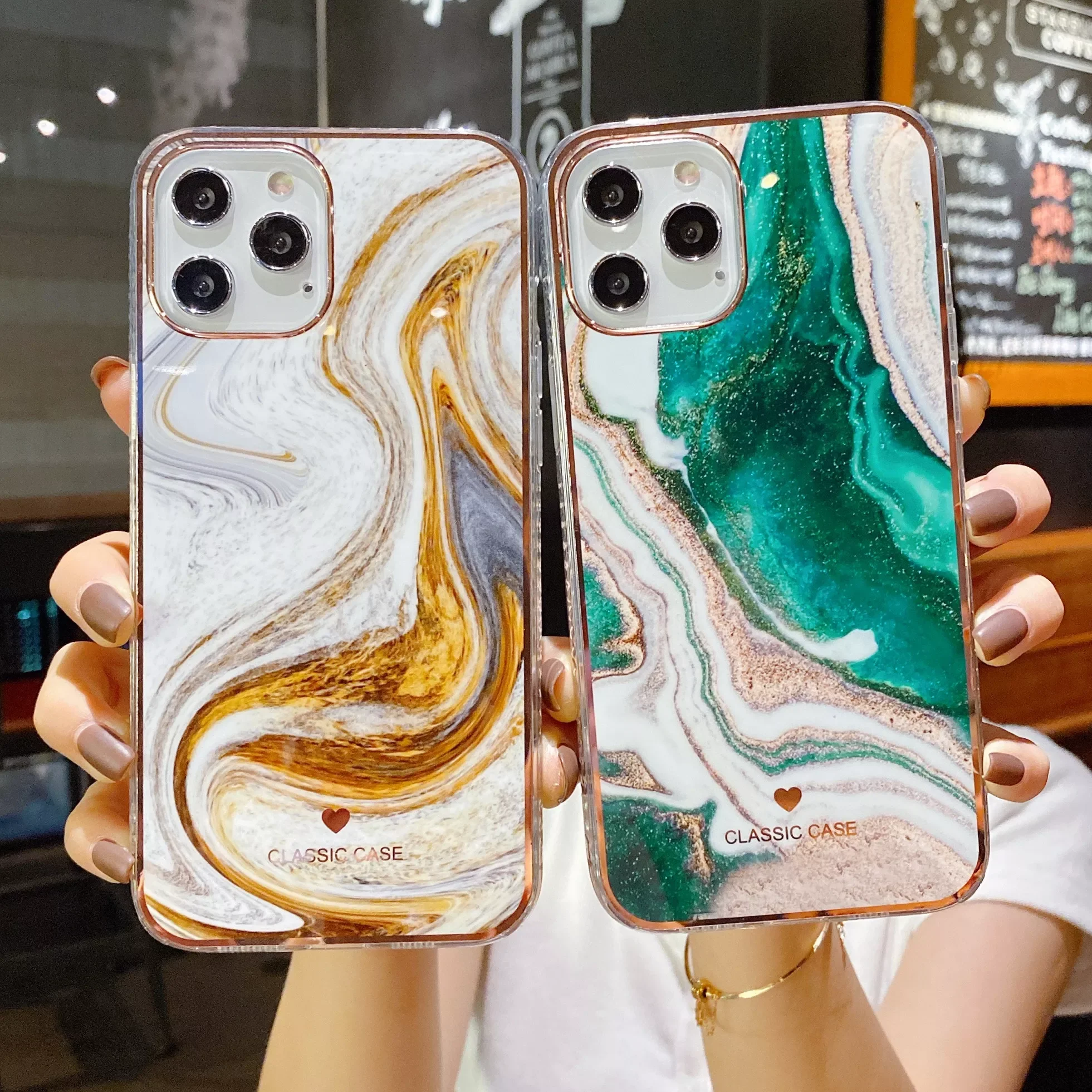 

Glitter Gradient INK Green Golden Marble Phone Case For iphone 11 12 13 Pro MAX Mini X XR XS MAX SE 7 8 Plus Shockproof Cover
