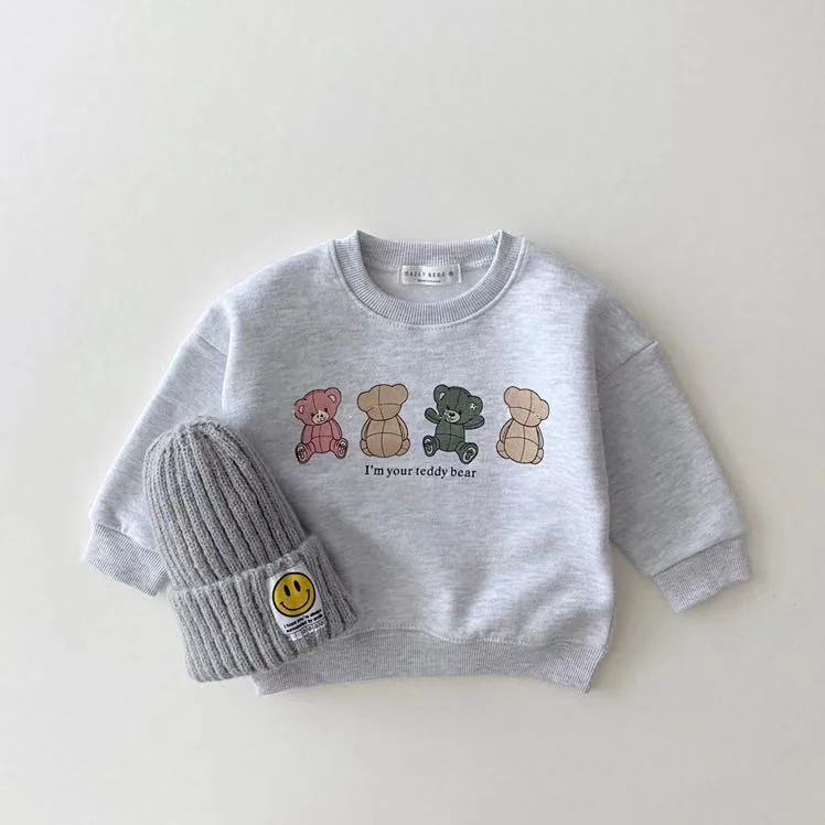 2022 New Baby Casual Sweatshirt Cute Bear Print Infant Boy Cartoon Tops Autumn Kids Long Sleeve Sweatshirt Cotton Girl Clothes