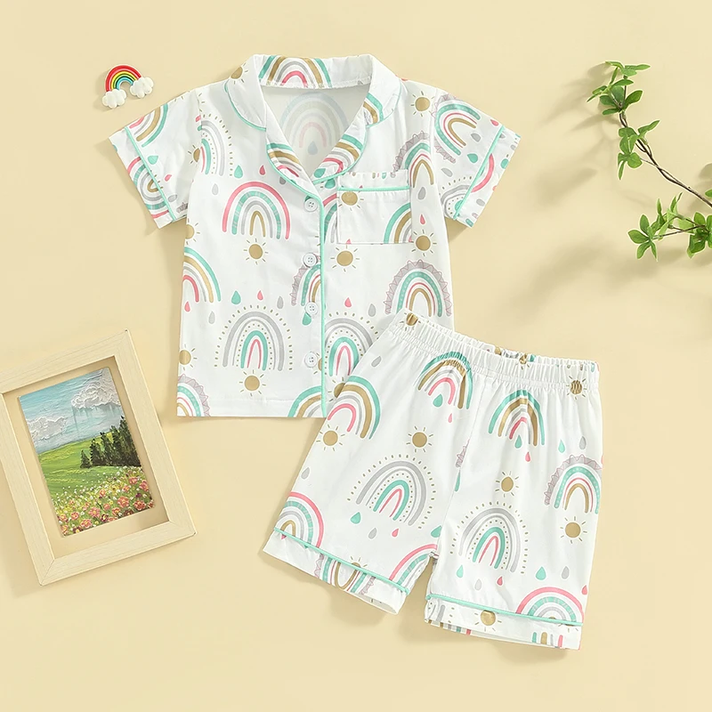 Пижамный комплект для девочек и мальчиков рубашка с коротким рукавом принтом
