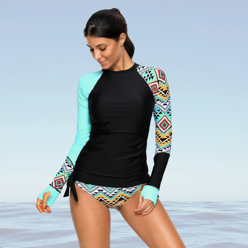 

Swimwear Female Swimsuit Long Sleeve Swimwear Rashguard Surfing Two Piece Swimsuit High Waist Tankini Set Surfer Swimming