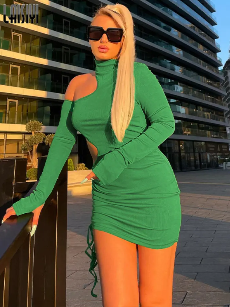 

Платье-мини с длинным рукавом и высоким воротником, на осень/зиму