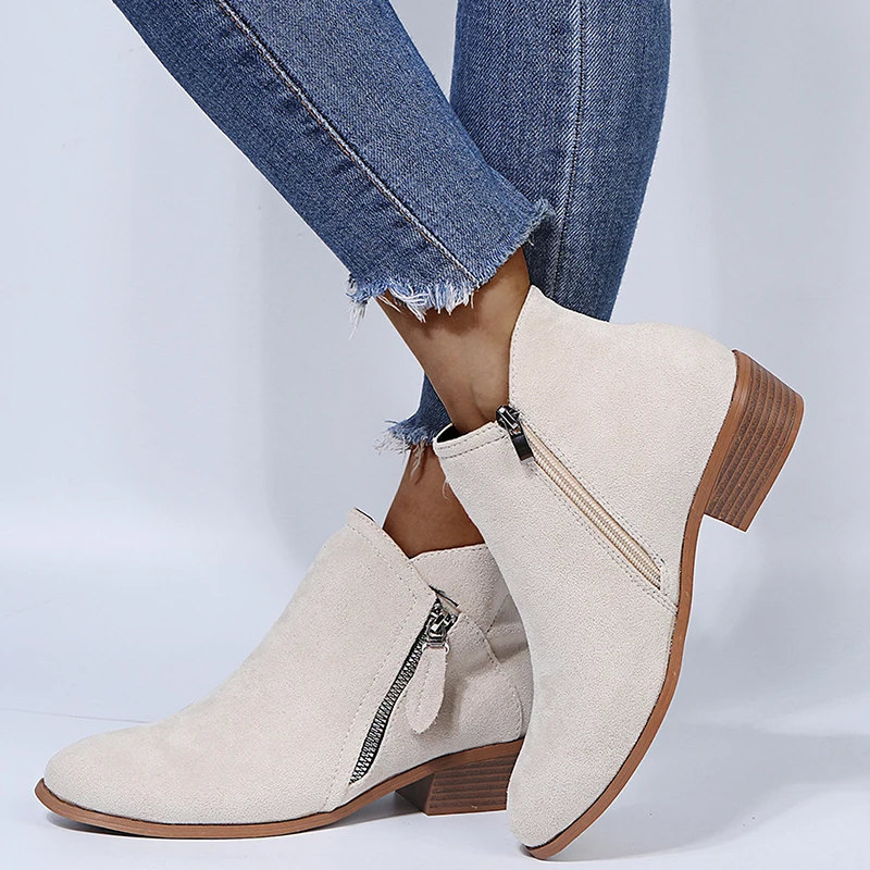 

2021 Women Ankle Boots Spring Low Heels Women Warm Boots Platform Sexy Ladies Khaki Black Pumps Boots Shoes Dropshipping