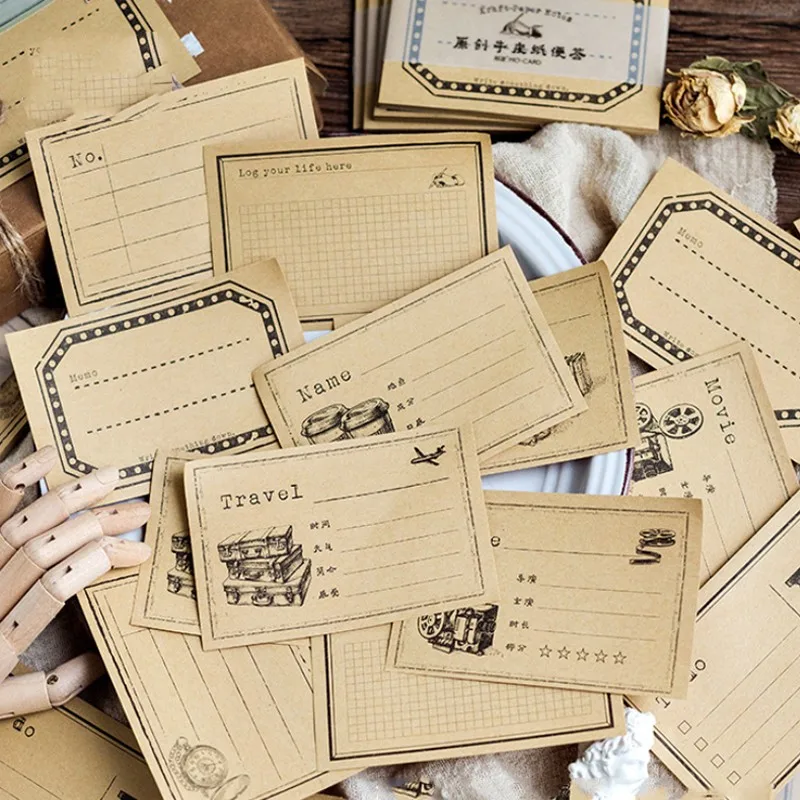 

1pack Vintage Kraft Paper Memo Pad Self-Adhesive Word Book Portable Plan Decoration Coffee/Label/Trip 65*100MM