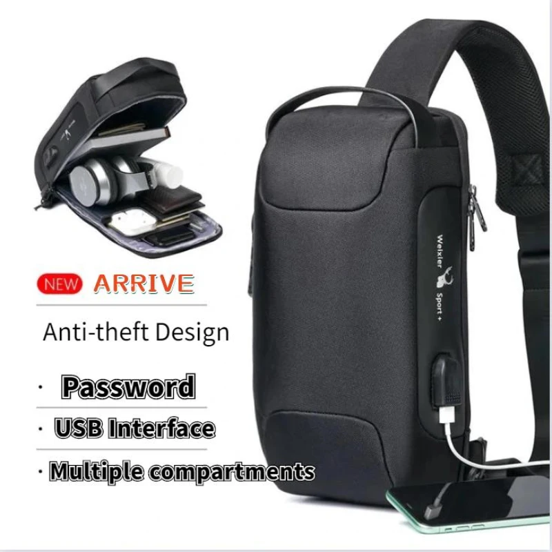 

Male Shoulder Bags USB Charging School Summer Short Trip Messengers Crossbody Bags Men Anti Theft Password Essentials Chest Bag