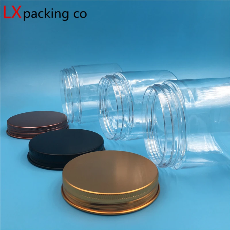 250ml Clear Plastic Bottle 8oz PET Jar 250G Cream Container Gold Lid Black Aluminum Lid Bronze Cap Free Shipping