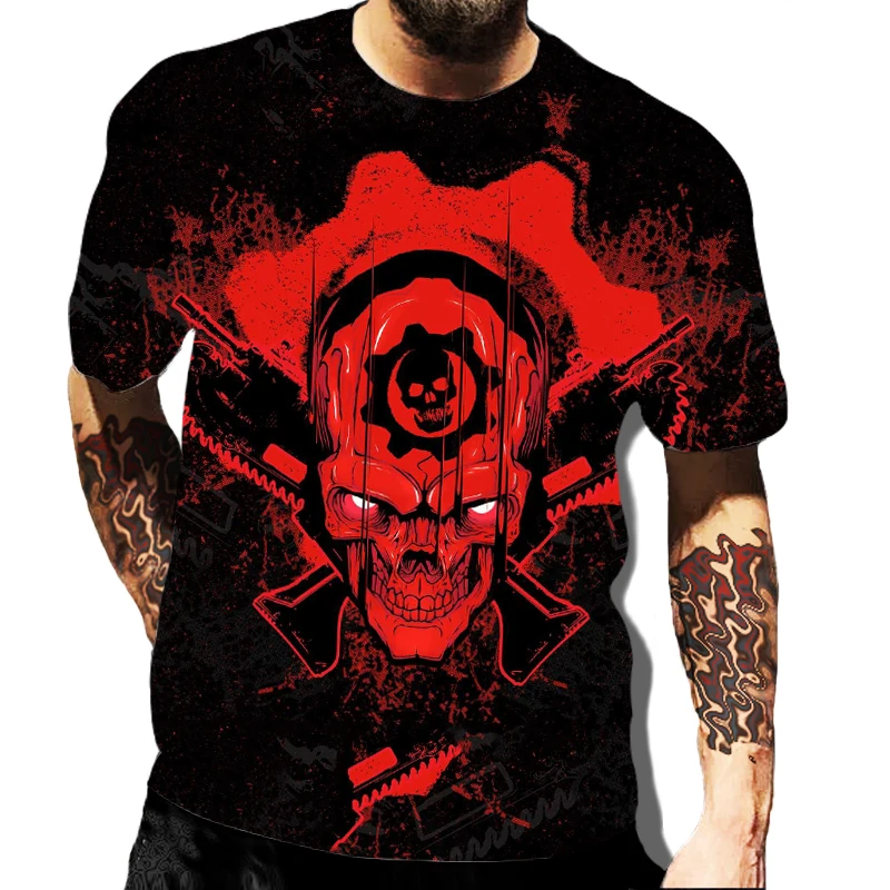 

new skull print T-shirt men's casual oversized clothing street hip hop 3D printed T-shirt Summer Short Sleeve T-Shirt Top