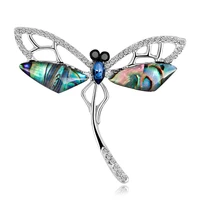 tulx dragonfly crystal brooch elegant abalone shell rhinestone insect brooch pin women jewelry coat accessories