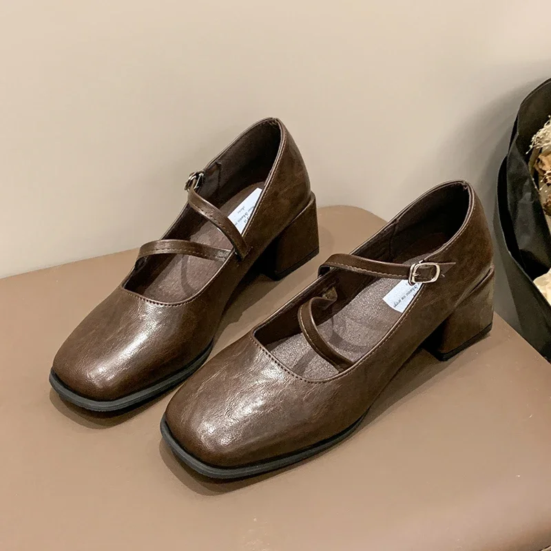 Женская обувь Мэри Джейн на среднем каблуке и квадратном повседневная женская с