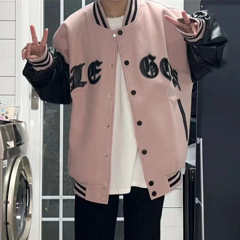 

American retro patchwork baseball jacket women's loose and versatile inset style design sense niche casual trend winter clothes