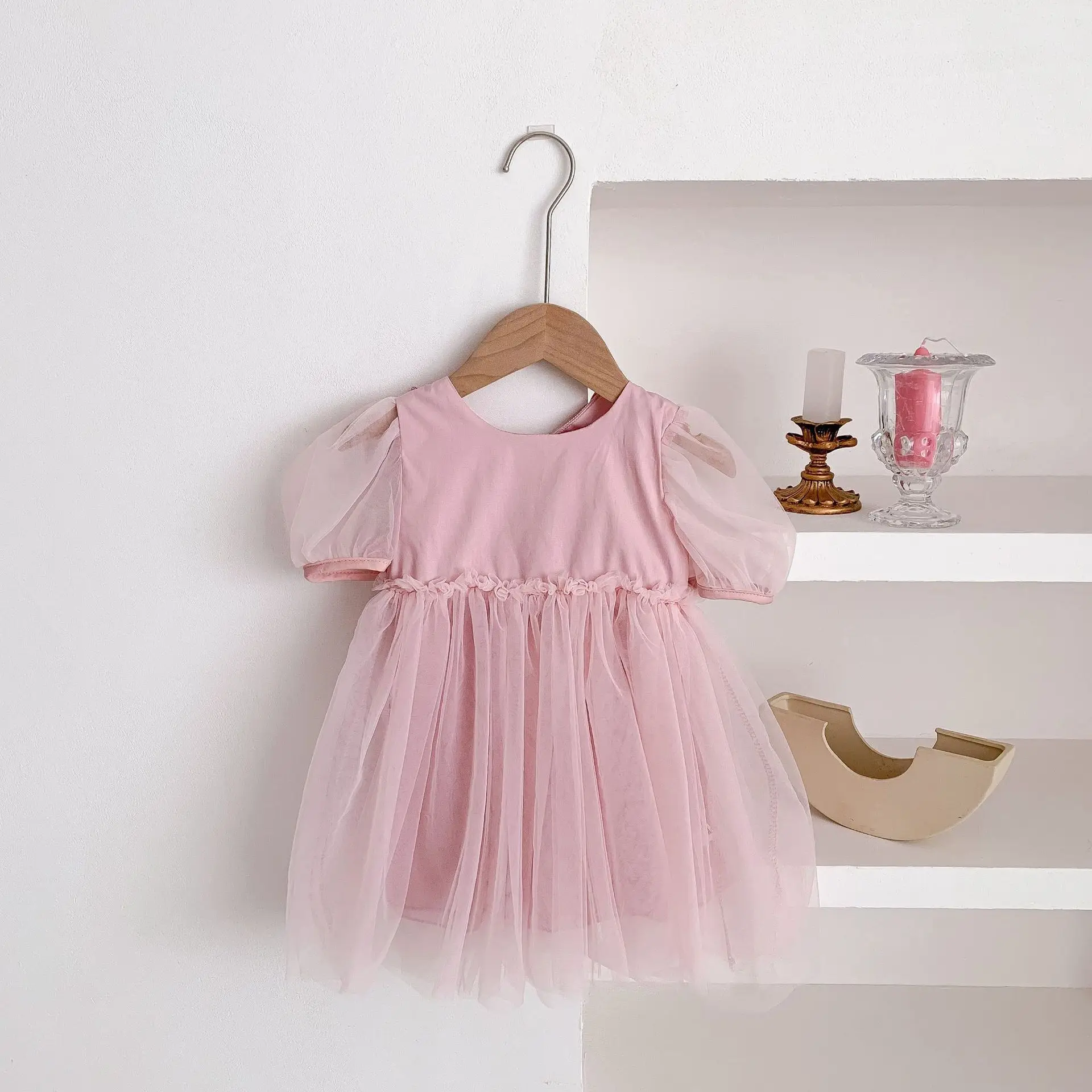 

Princess Dress for Girls Kids Party Sweet Dress Puff Sleeve Toddler Children Pink Tulle Baptism Baby Girl Summer Dress Elegant