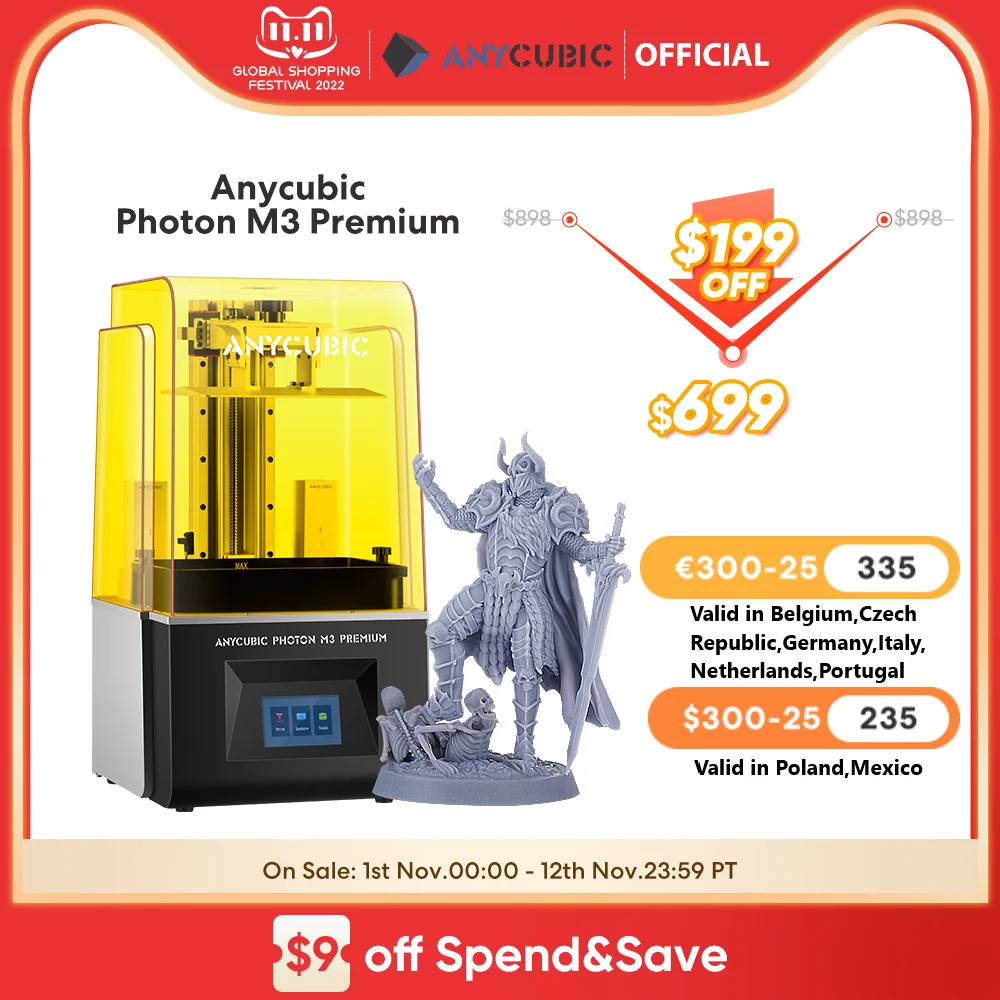 【Предзаказы отправляются 15 ноября】ANYCUBIC Photon M3 Premium 8K LCD 3Д Принтер 10-дюймовый 8K Высокоточный ЖК-дисплей с разрешением Размер печати 250*219*123 мм - Апрельский топ товаров с Али
