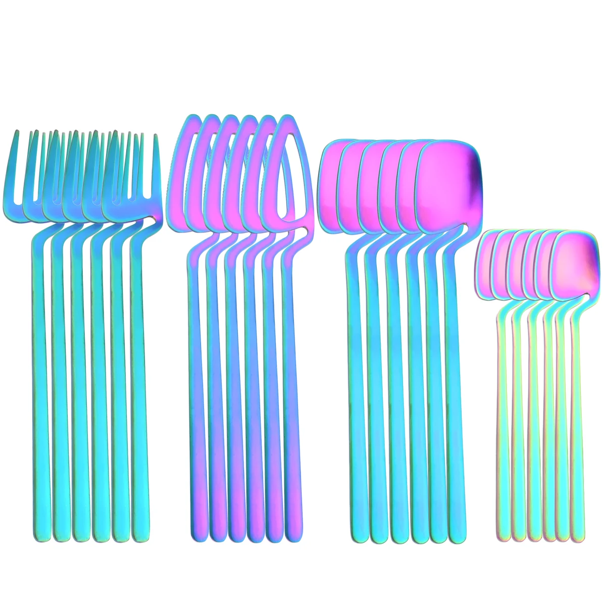 

24 Pieces Rainbow Cutlery Set Stainless Steel Dinnerware Cutlery Forks Knives Spoons Matte Dinnerware Set Dropshipping