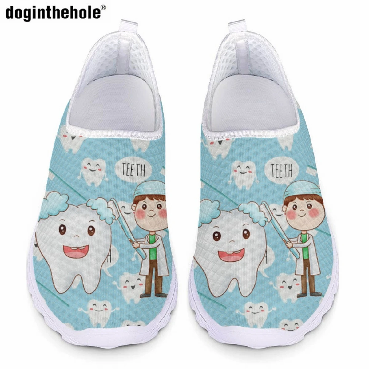 

Doginthehole Take Care of Your Teeth Women Casual Shoes Summer Comfortable Lightweight Flat Sneakers Hospital Nursing Mesh Shoes