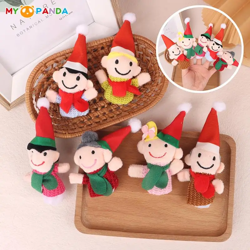 

6Pcs Christmas Hand Puppet Plush Toy Family Member Finger Puppet Role Play Tell Story Cloth Doll Educational Toys For Children