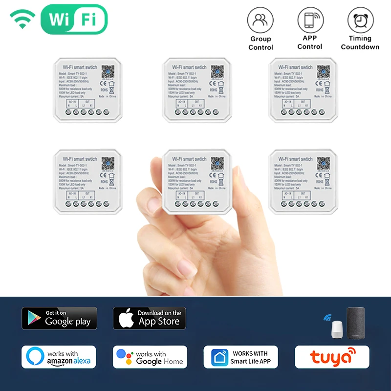 

Tuya WiFi Mini Smart DIY Light Switch 1/2 Gang Wireless 2 Way Module Smartlife App Remote Control Breaker Via Google Home Alexa