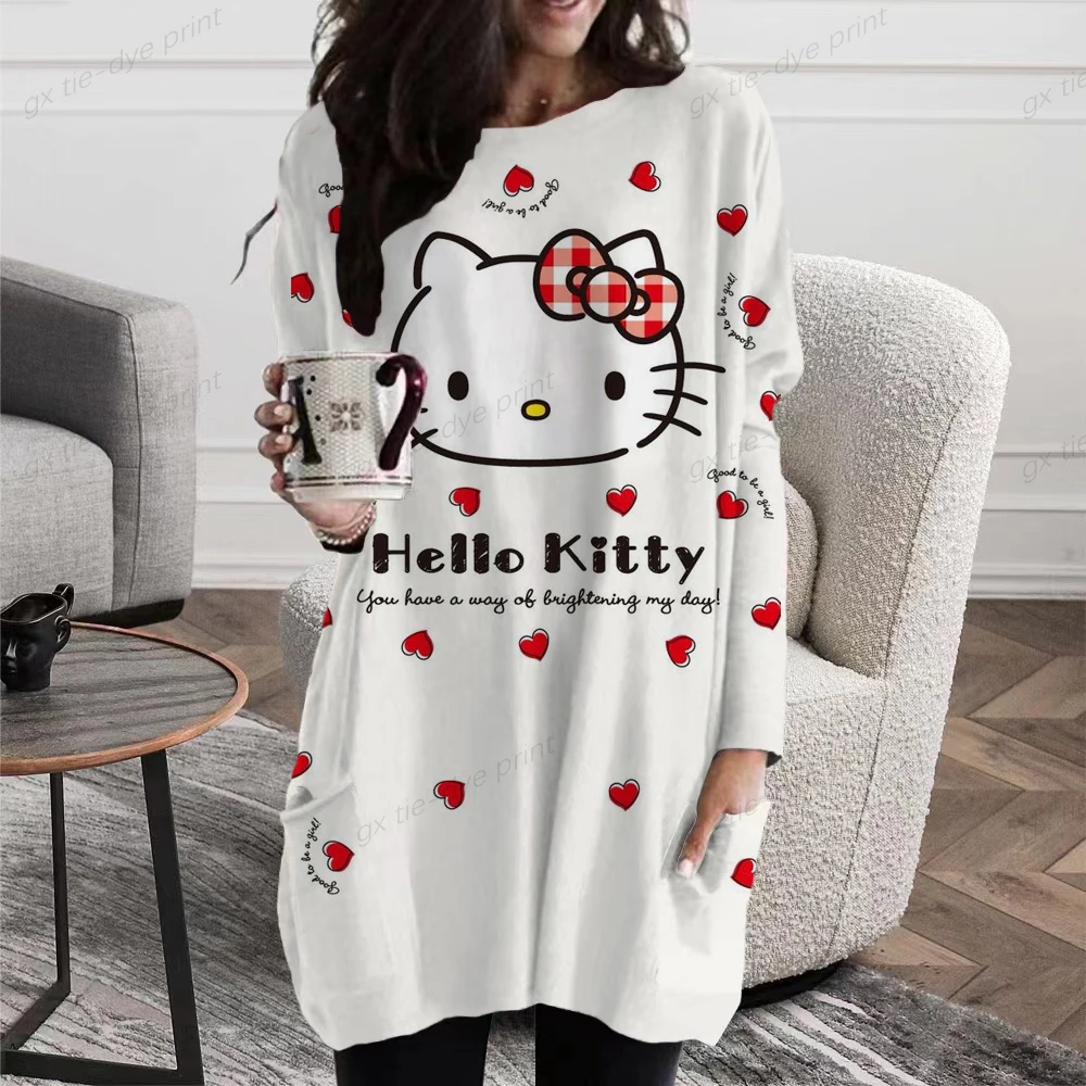 

Женская футболка с круглым вырезом, длинным рукавом и принтом Hello Kitty