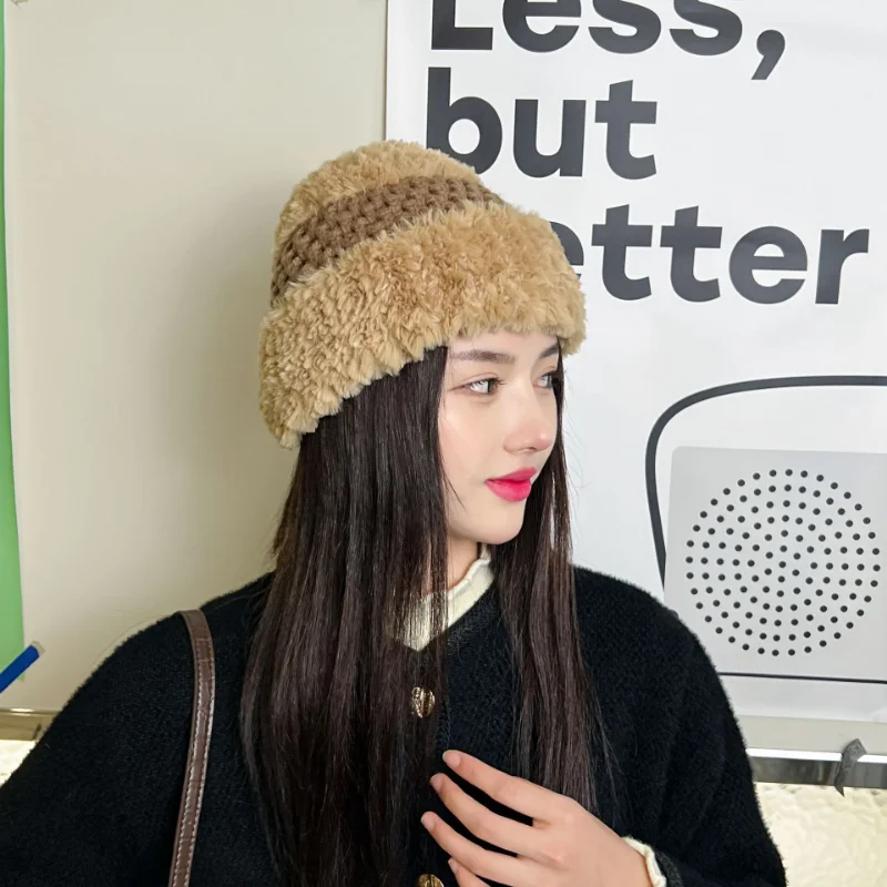 

Зимняя Вязаная Мягкая вязаная крючком шапка бини плюшевые женские шапки защита ушей раковина цветная шерстяная шапка рыбака аксессуары