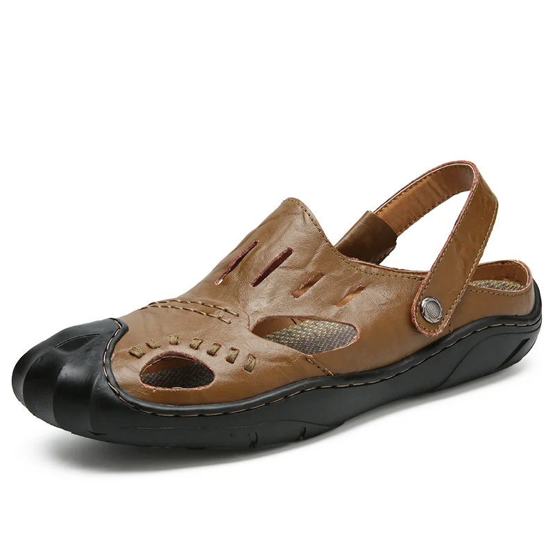 

New Summer Men Fishing Genuine Leather Outdoor Sport Handmade Sandals Trekking Hiking Breathable Comfortable Leisure Slipper