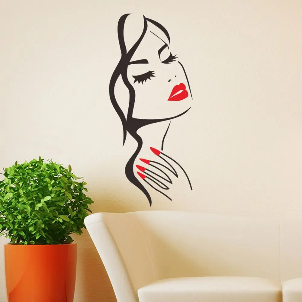 

Beautiful Girl Face Wall Stickers Beauty Wall Decal Art Nail Shop Salon Posters Mural Home Living Room Wall Decoration