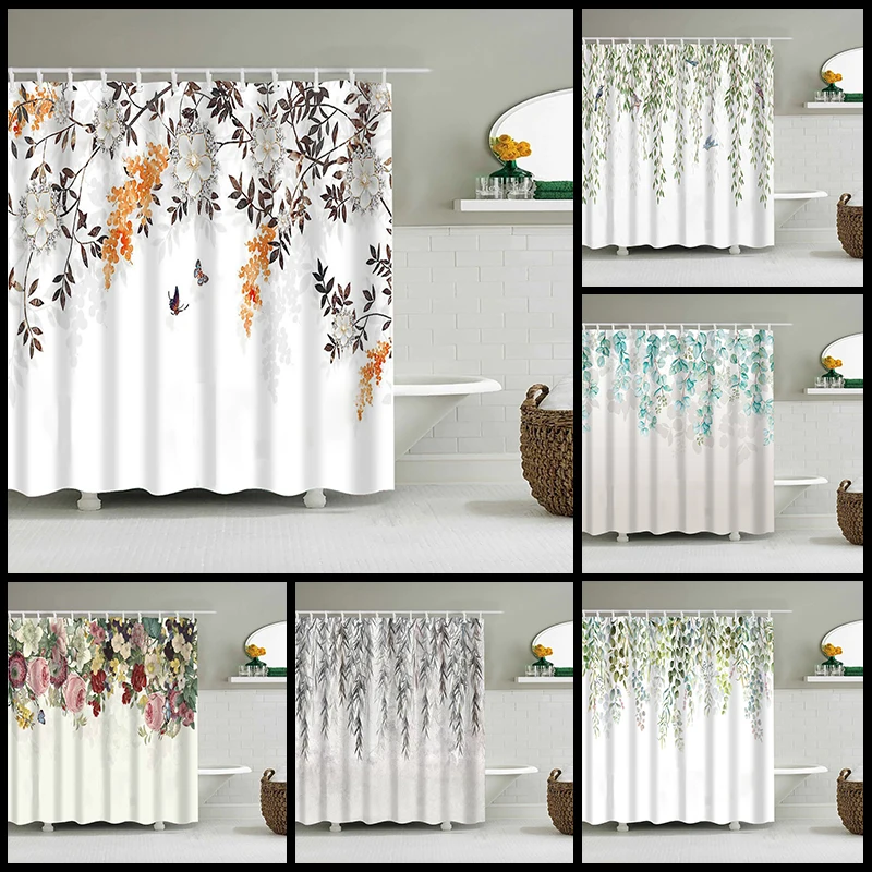 

Занавеска для душа с ивовыми листьями, s Современная Минималистичная декоративная Штора для ванной, из водонепроницаемого полиэстера с цве...
